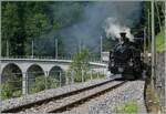 Das  Festival Suisse de la vapeur  (Schweizer Dampffestival 2025) Die Brücke über die Baye de Clarens ist saniert und die HG 3/4 N° der Blonay Chamby Bahn auf dem Weg mit ihrem Dampfzug