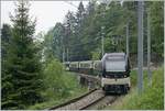 Ein GoldenPass MOB Belle Epoque Zug auf der Fahrt von Zweisimmen nach Montreux kurz vor Sendy Sollard.