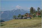 Die MOB Ge 4/4 8002 ist mit ihrem GPX bei Les Avants auf dem Weg in Richtung Interlaken Ost, wobei ab Zweisimmen eine BLS Re 465 den Umspurzug übernehmen wird.
Eine Bildvariante eines bereits gezeigten Bides mit wesentlich mehr Landschaft. 

28. Juni 2024