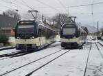 Der erste Schnee! Der CEV MVR ABeh 7502  Blonay  ist auf der Fahrt von Les Pliades nach Vevey und erreicht Blonay. 
20.Nov. 2025
