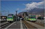 In Aigle stehen der TPC Beh 2/6 544 bereit zur Abfahrt nach Chambpéry und der TPC Beh 4/8 591, der erst in einer knappen Stunde in Richtung Les Diablerets abfahren wird.