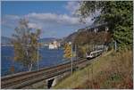 Ein SBB RABe 523 kurz vor seinem Ziel Villeneuve, im Hintergrund ist das Schloss Chillon zu erkennen.