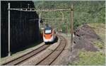 Ein durch die Gotthard Basis Tunnel Sperrung umgeleiteter SBB RABe 501  Giruno  ist kurz nach der Ausfahrt aus dem 1567 Meter langen Pratotunnel, der als 360 ° Kreiskehrtunnel ausgeführt ist