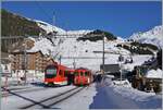 Nun sind die zwei MGB  Orion  mit dem ABeh 8/12 310 an der Spitze in Andermatt angekommen und wenden gleich auf die Gegenleistung nach Disentis.
