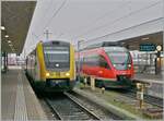 Der DB 612 053 wartet auf die Abfahrt als RE 3 nach Singen, wo der Triebwagenzug trotz nur halber Motorleistung bis Schaffhausen (Quelle: Info Lokf�hrerdurchsage nach Schaffhausen) p�nktlich