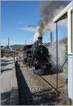 Die BFD HGe 3/4 N° 3 der Blonay-Chamby Bahn rangiert in Blonay. 
15. Okt. 2022 Die BFD HGe 3/4 N° 3 der Blonay-Chamby Bahn rangiert in Blonay. 
15. Okt. 2022