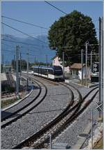 Der MVR ABeh 2/6 7505 beim Halt in St-Légier Gare, der Bahnhof ist nun (fast) fertig umgebaut und verfügt über eine nun gestreckt Gleisanlage mit längeren Überhohlgleisen und