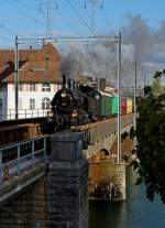 DBB: Der Dampfzug mit der Eb 3/5 5810 /ehemals SBB) auf der Rückfahrt zur Werkstätte Konolfingen nach der allerletzten Aarefahrt Solothurn-Büren vom 6.