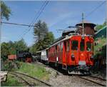 Der Bernina Bahn RhB ABe 4/4 I 35 der Blonay Chamby Bahn rangiert in Chaulin Mus�e den Wagensatz des Nachmittags-Dampfzuges.