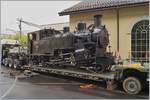 50 Jahre Blonay - Chamby; Mega Steam Festival: Die Gastlok HG 3/4 der FO (Dampfbahn Furka Bergstrecke) ist verladen und bereit für die Heimreise in die Walliser Alpen. 
28.05.2018