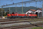 Aem 940 021, Am 841 029 und in den Lokschuppen passt die lange Aem 940 051 nicht ganz hinein. Delmont, August 2024.