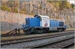 Die SCHEUCHZER Diesellok Am 847 101-3 (CH-SCHEU 92 85 88 47 101-3)  Le Bison  steht in Vallorbe. 

15. August 2022