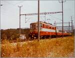 Eine Swiss Express Re 4/4 II fährt mit dem IC 126 von St.Gallen nach Genève durch die Abzweigstation Gruemet.