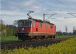 SBB: Re 4/4 11287 als Lokzug zu dem Güterbahnhof Langenthal zur Uebernahme eines Güterzuges. Die Aufnahme ist am 28. April 2015 bei Roggwil im letzten Abendlicht entstanden.
Foto: Walter Ruetsch 