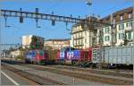 SBB Cargo Re 420 160-4 und Am 843 in Renens VD.