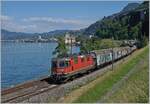 Die SBB Re 4/4 II 11286 (Re 420 286-7) ist kurz vor Villeneuve mit einem Güterzug unterwegs. Im Hintergrund ist das Château de Chillon zu sehen. 

5. Juni 2024