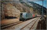 Noch ein Bild eines Re 6/6 Vorspanns auf der BLS: eine SBB Re 6/6 leistet der SBB Re 4/4 IV vor dem EC  Matterhorn  Brig - Wiesbaden Vorspann. Der Zug ist auf der Lötschberg Südrampe unterwegs und fährt durch den Bahnhof von Hohtenn.
Auch hier stellt sich die Frage nötiger Vorspann oder Umlaufbedingt (zur Einsparung einer Lokfahrt). 
 
Analogbild vom April 1993