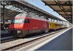 Die SBB Re 460 057-3 mit einem Messzug in welchem unter andern der Funkmesswagen MEWA 2012, X 60 85 99-90 108-9 CH-SBBI eingereiht ist.