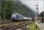 Autozüge im Iselle: BLS Re 460 012 mit Neuwagen und die SBB Re 4/4 II mit em Tunnelautozug.