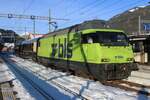 BLS 465 017 zieht der Golden Pass Express in Zweisimmen ein am 1.Tag von 2025.