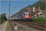 Jurafuss Linie, Kilometer 93.6 - hier endet von Westen her die Doppelspur: Kurz vor Ligerz ist die SBB Re 6/6 16005 (Re 620 005-9)  Uster  mit einem G�terzug auf dem Weg in Richtung Biel/Bienne unterwegs und erreicht den letzten Einspurabschnitt der Jurafusslinie. Weit im Hintergrund zeigt eine F�rderanlage, wo in Zukunft das Westportal des Ligerzer Tunnels sein wird.  

16. Juli 2026