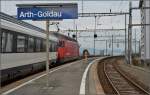 Treffpunkt der Bahnlinien, die zum Gotthard führen, Arth-Goldau. Hier kommen die Strecken aus Basel/Luzern, Zürich und St.Gallen/Rapperswil zusammen. März 2012.