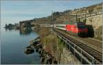 Die SBB Re 460 029-2 mit dem IR 1419 zwischen Rivaz und St Saphorin.