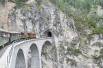 Jubilum,125 Jahre RhB.Museumslok Ge4/6 Nr.353(1914)und Ge6/6 I Nr.415(Krokodil 1929)mit einem Nostalgiezug auf dem Landwasserviadukt.24.07.14 