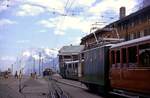 Two Wengernalpbahn (WAB) trains waiting to depart Kleine Scheidegg for Grindelwald on 3rd September 1962.