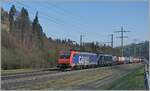 Die SBB Re 474 016 und eine weitere Lok dieses Typs sind bei Mlenen mit einem Gterzug Richtung Sden unterwegs.

14. April 2021