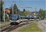 Die MOB Ge 4/4 8004 ist bei Fontanivent mit dem PE 2115 MOB Golden Pass Panoramic nach Montreux unterwegs.