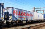 Containertragwagen der Gattung Sgnss registriert unter 33 85 4576 170-6 CH-HUPAC, Pattburg 13.03.2022