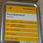 (217'150) - PostAuto-Haltestellenschild - Aarberg, Post/Bahnhof - am 21.