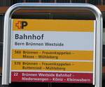 (281'765) - +P-Haltestellenschild - Bern Brnnen Westside, Bahnhof - am 24. Oktober 2025