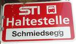 (128'757) - STI-Haltestellenschild - Buchen, Schmiedsegg - am 15.
