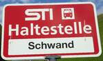 (133'864) - STI-Haltestellenschild - Eriz, Schwand - am 28. Mai 2011