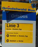 (134'753) - Grindelwald Bus-Haltestellenschild - Grindelwald, Bahnhof - am 3.