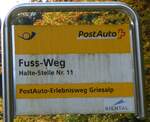 (268'024) - PostAuto-Haltestellenschild - Fuss-Weg, Halte-Stelle Nr.