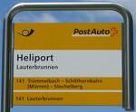 (194'427) - PostAuto-Haltestellenschild - Lauterbrunnen, Heliport - am 25.