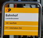 (285'215) - +P-Haltestellenschild - Lauterbrunnen, Bahnhof - am 6. M�rz 2026