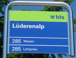 (206'879) - bls-Haltestellenschild - Lderenalp, Lderenalp - am 30. Juni 2019