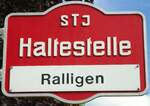(128'229) - STI-Haltestellenschild - Merligen, Ralligen - am 1.