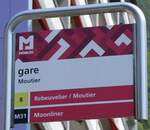 (265'278) - MOBIJU-Haltestellenschild - Moutier, gare - am 30.