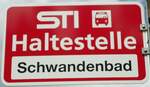 (128'767) - STI-Haltestellenschild - Steffisburg, Schwandenbad - am 15.