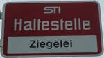 (130'296) - STI-Haltestellenschild - Steffisburg, Ziegelei - am 10.