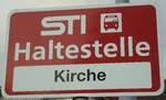 (133'309) - STI-Haltestellenschild - Thierachern, Kirche - am 16.