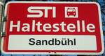 (136'825) - STI-Haltestellenschild - Thierachern, Sandbhl - am 22.