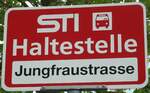 (133'209) - STI-Haltestellenschild - Thun, Jungfraustrasse - am 12.