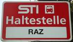 (133'316) - STI-Haltestellenschild - Thun, RAZ - am 16.
