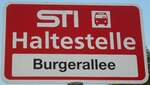 (133'318) - STI-Haltestellenschild - Thun, Burgerallee - am 16.